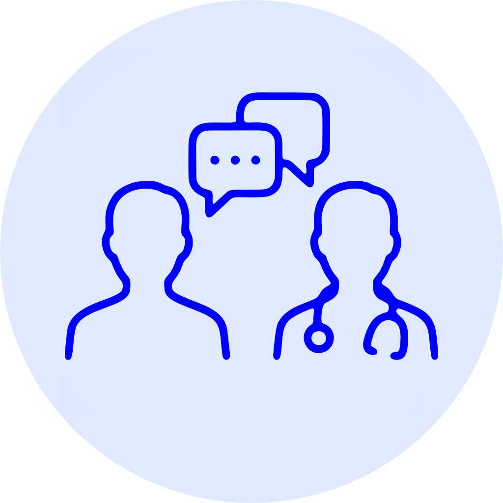 51be0a2f-77ae-4324-8e20-9360934bdc2b Icon zeigt einen Arzt und Patienten im Gespräch.